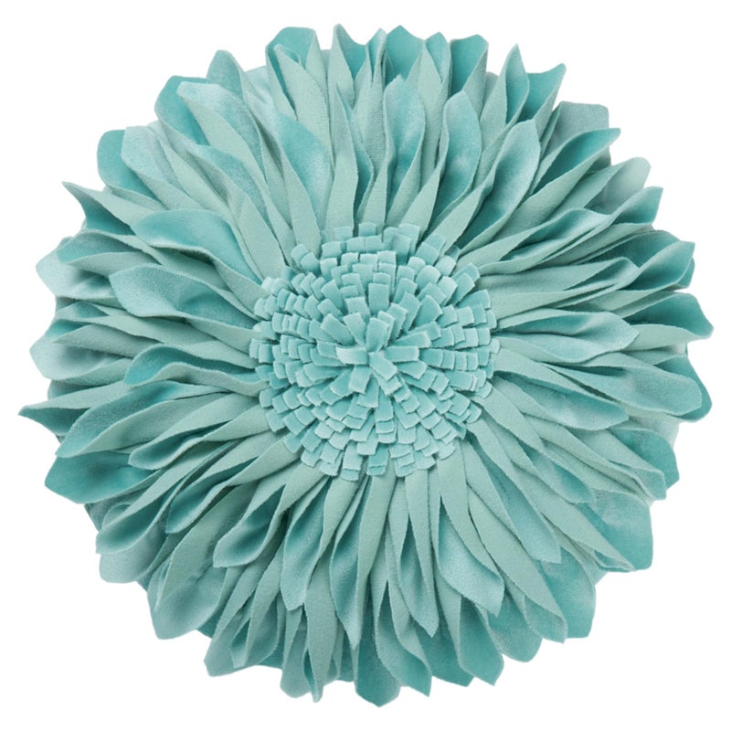 JWH 3D Flower Velvet Throw Pillow Cover Decorative Round Cushion Floral Pillowcase Sunflower Pillow Case for Bedroom Bed Couch Living Room 14 Inch Aqua Turquoise - Image 1